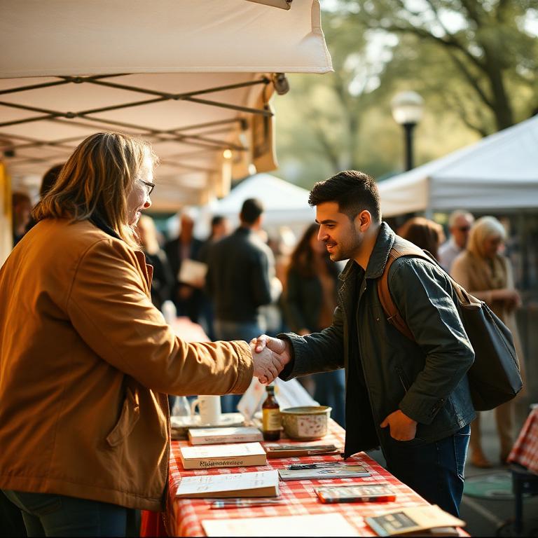 Handshake at a pop-up brand table