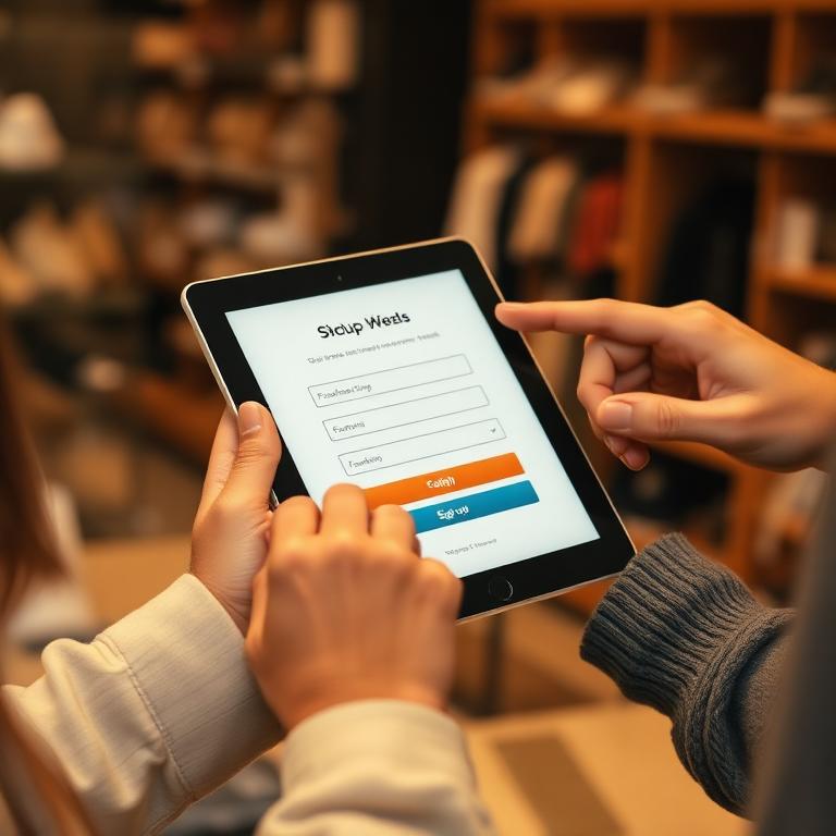 Customer signing up on a tablet