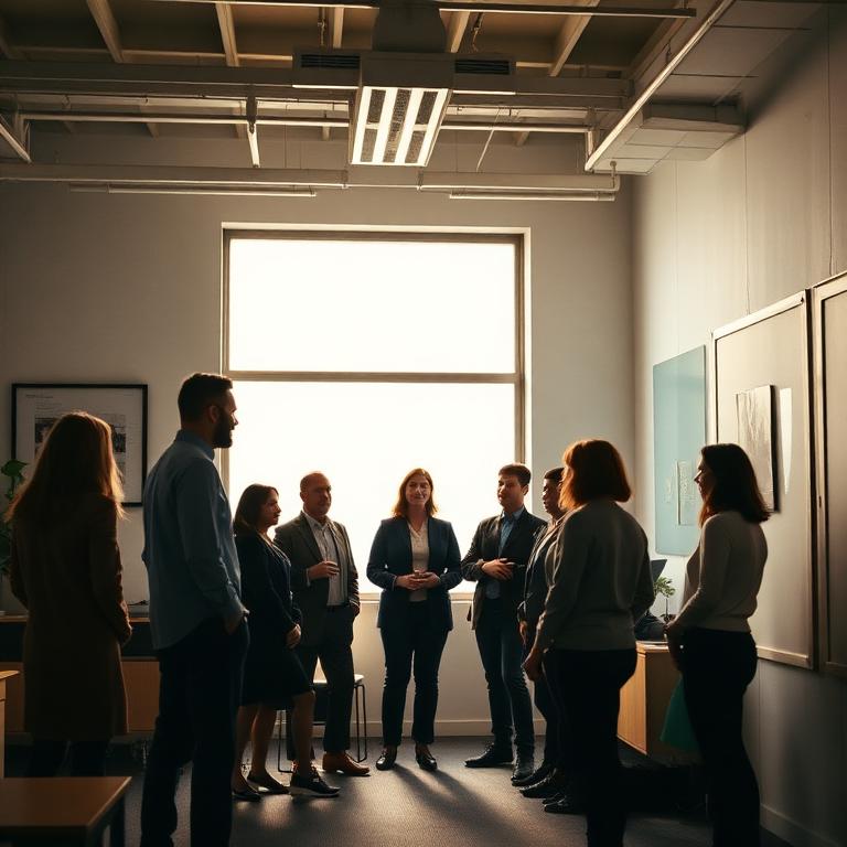 Morning team huddle in an office